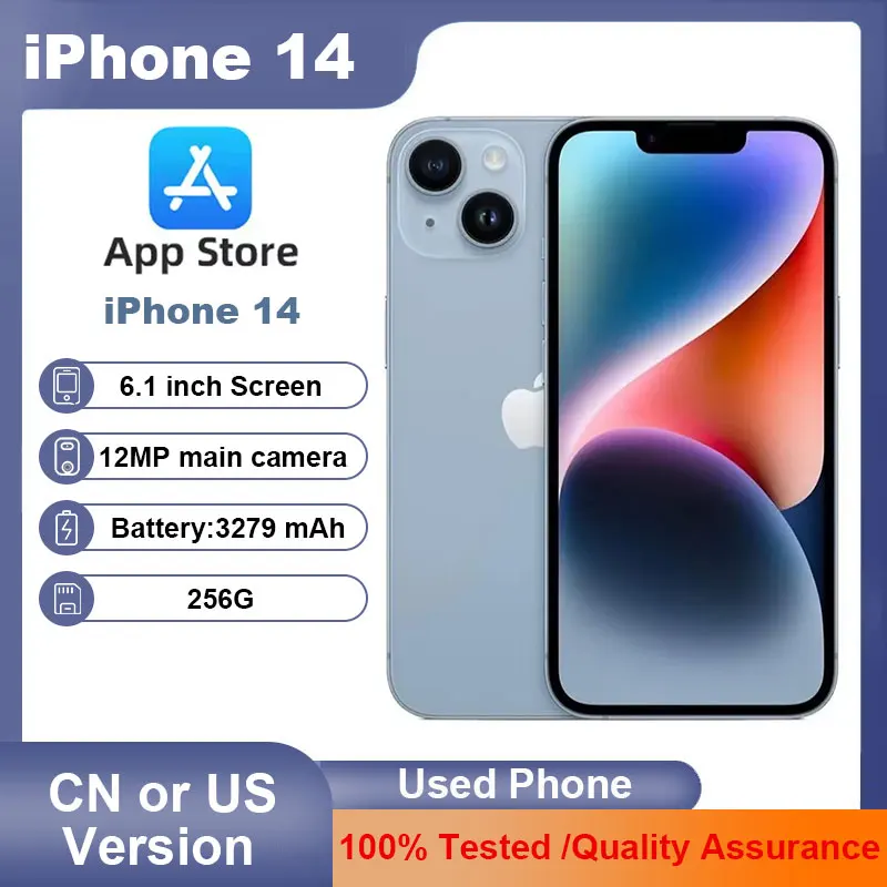 هاتف ذكي Apple Iphone 14 بسعة 128 جيجابايت و256 جيجابايت و12 جيجابايت مفتوح بوصة بستة نوى I0s A15.6gbram 12 ميجابكسل #1