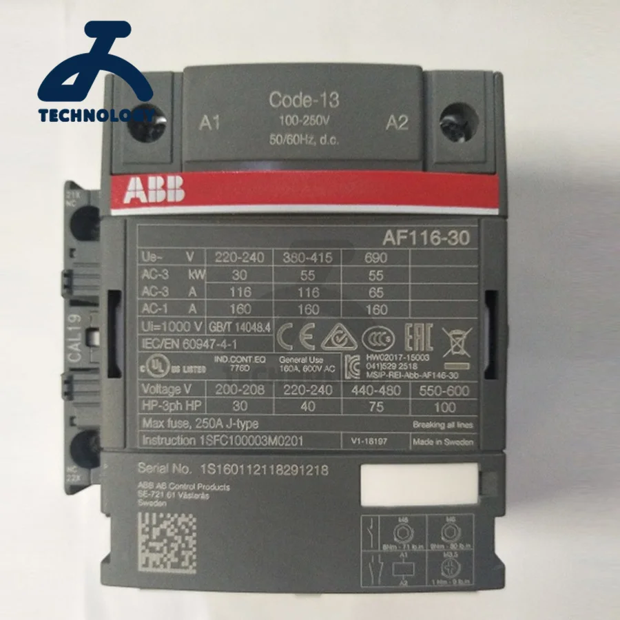 Original New ABB AC/DC universal contactor AF116-30-11 AF140-30-11 AF190-30-11 AF205-30-11 AF265-30-11 AF305-30-11 AF370-30-11