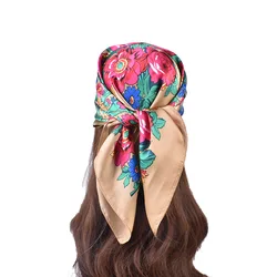 Russian Scarf Bandannas Headscarf Shawl Ukrainian Faux Silk Scarves Square Kerchief Luxury Floral Women Designers Slavic Scarf