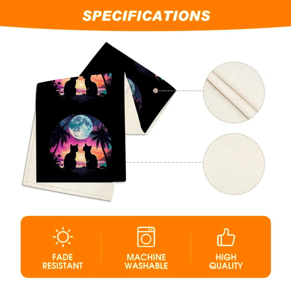 ديكورات مفرش طاولة غروب الشمس الاستوائي القطط صورة ظلية رومانسية نمط مفرش المائدة للمنزل المطبخ إعدادات الحفلات أفكار الهدايا ، Di #5