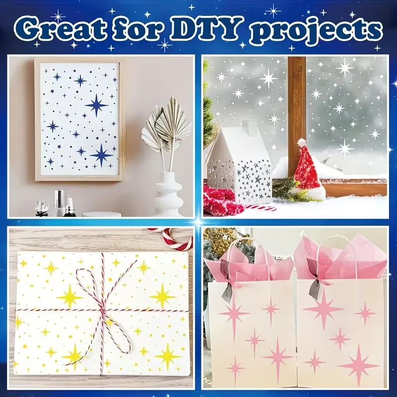 

6PCS Star Design Template Shimmering Star Wall Painting Pattern Embossed For Diy Design Of Gift Packing Box Book Cover Stickers