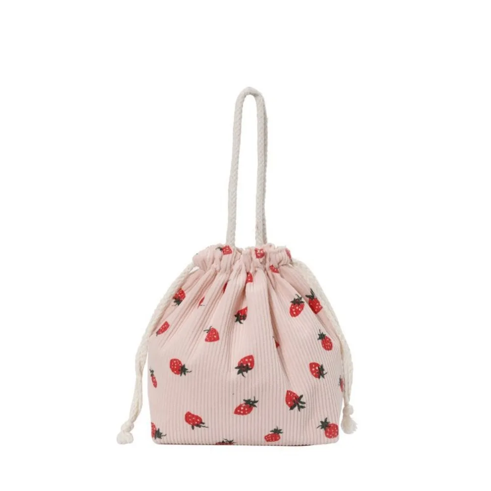 

Fashion Cotton Drawstring Handbag Quilted Cherry Strawberry Pattern Travel Toiletry Bag Corduroy Makeup Bag For Women Girls