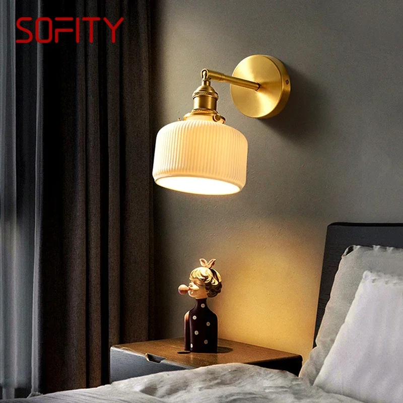 

SOFITY Contemporary Brass Wall Lamp Indoor Living Room Bedroom Bedside Lamp Retro Hotel Corridor Hallway Wall Lamp