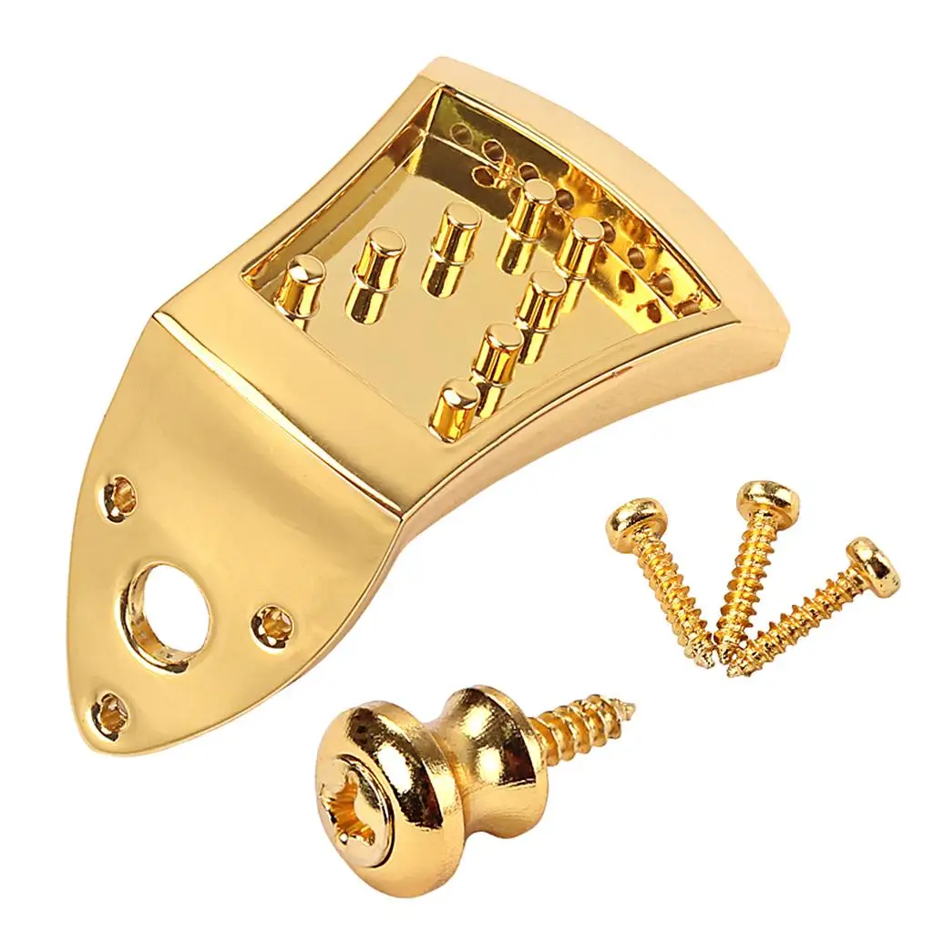 Gold 8 Strings Mandolin Tailpiece with Screws Strap Buttons Parts