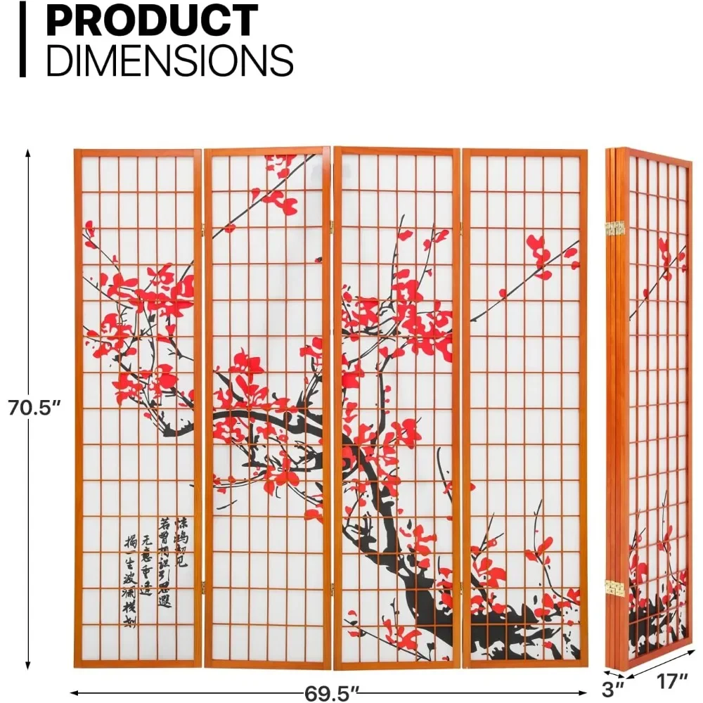 Imagem -02 - Flower Blossom Quarto Divisor Folding Privacidade Tela de Partição Portátil Independente com Painéis Design Japonês Shoji 57 Pés