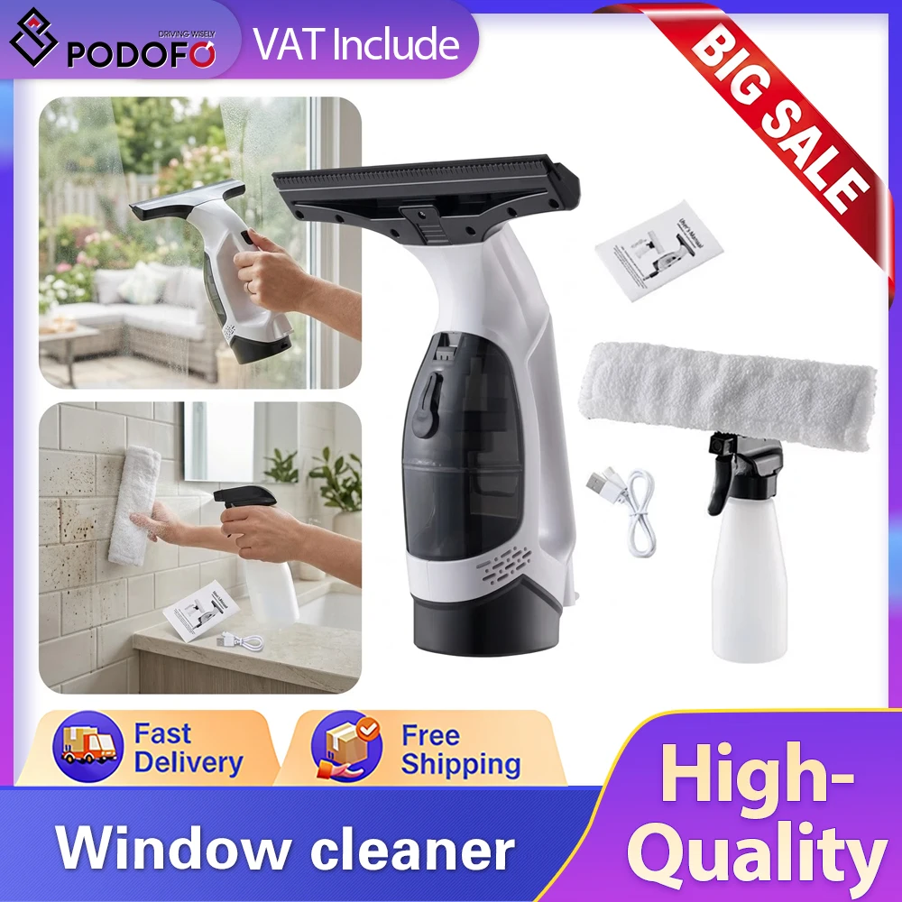 Nettoyeur de vitres électrique Podofo, machine rechargeable, nettoyeur automatique de vitres, grattoir et lame pour le nettoyage des murs de cuisine et des bureaux