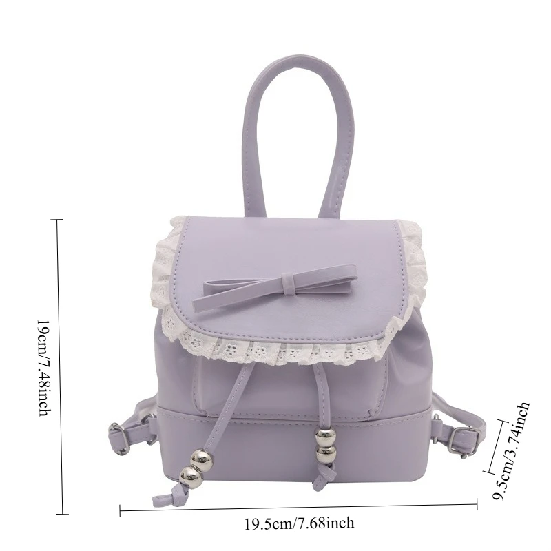 حقيبة ظهر نسائية كرتونية بسيطة للترفيه حقيبة مدرسية على طراز الباليه حقيبة دلو صغيرة مريحة ومتعددة الاستخدامات مع دانتيل على شكل فيونكة