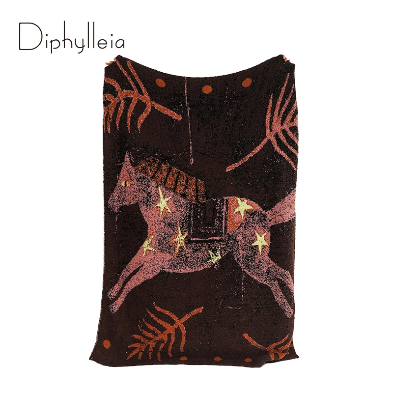 Diphylleia Psychedlic Art Horse With Star And Plam Leaf Pattern Throw Blanket Rug Exquisite Woven Shawl Bed Scarf For Sofa Couch