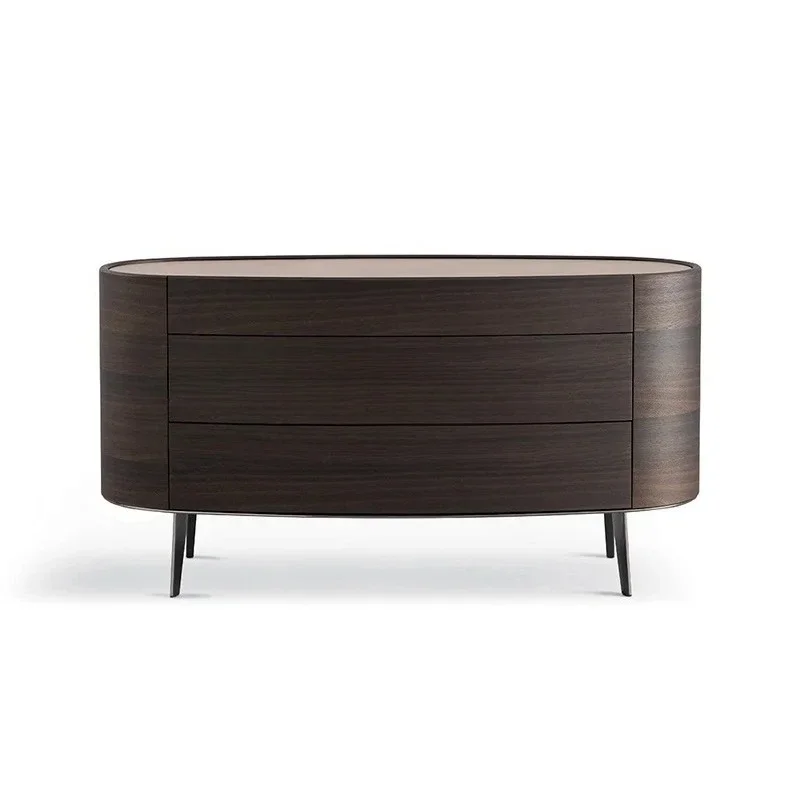 A  Italian minimalist side cabinet modern smoky color solid wood entrance leather countertop locker