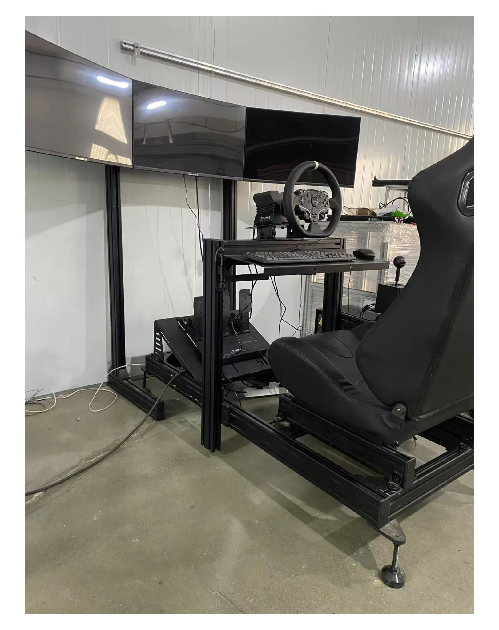 R5 Direct Drive Steering Wheel Base As A Complete Set Assembly Sim Racing Cockpit With Triple Monitor Stand
