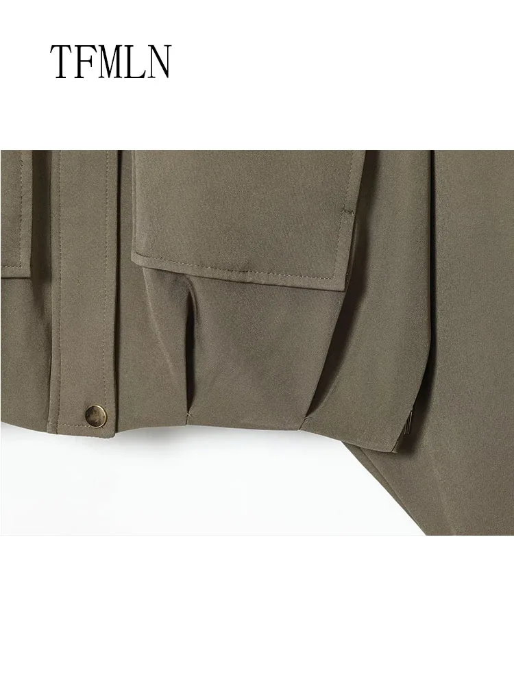 TFMLN 2026 Neue Lose Zipper Bomber Jacken Für Frauen Mode Langarm Chic Kausalen Streetwear Tops Einfache Taschen Dame Outwear