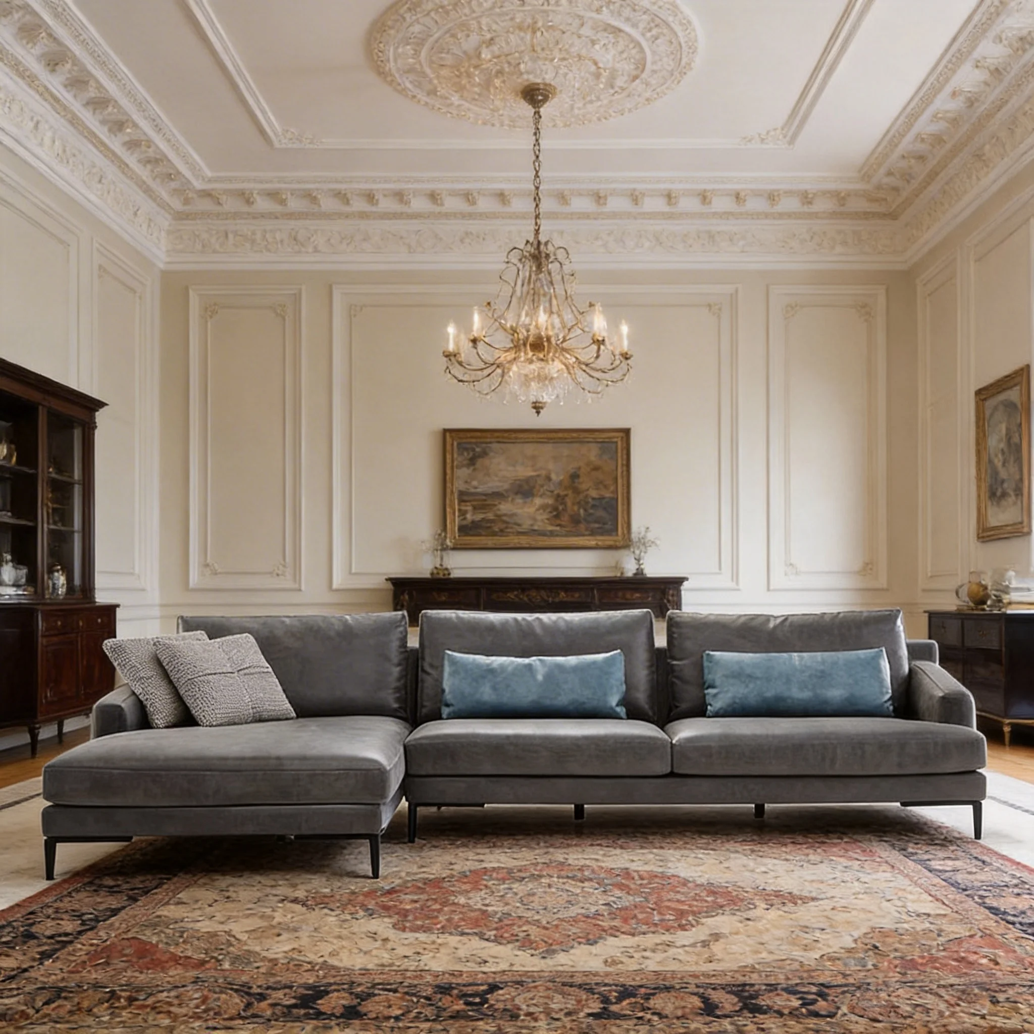 Large U-Shape Sectional Fabric Sofa Set with Tufted Convertible Design for Living Room Apartment & Hotel/Villa Use