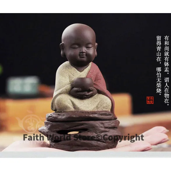 

Original # TOP collector's edition ceramic ART -Zen Buddha Little Monk incense color pottery ART + free box santal incense