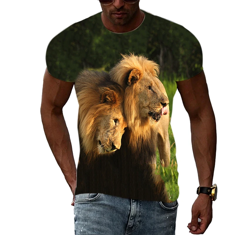 Summer Fashion The New Animal Lion graphic Men T-shirts Casual 3D Print Hip Hop Harajuku Personality Round Neck Short Sleeve Top