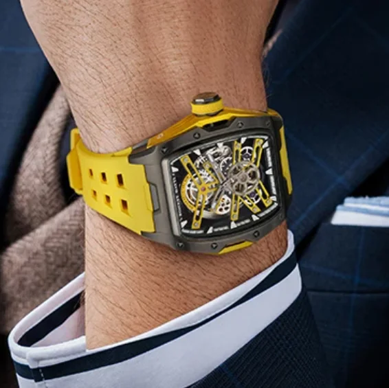 BONEST GATTI Men Automatic Watch 46mm Tonneau Mechanical Wristwatch Waterproof Luminou Sapphire Mirror Skeleton Dial