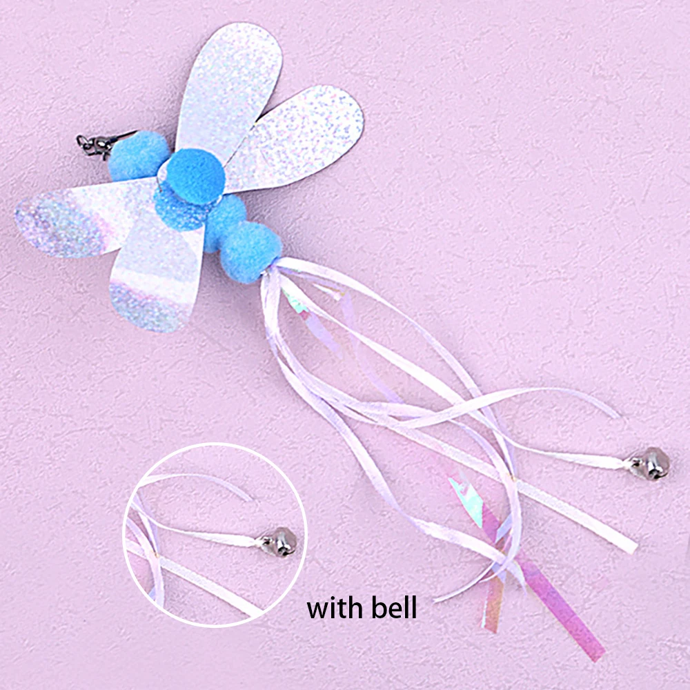 Cat Toys Teaser Wand Replacement Header Funny Cat Teasing Stick Butterfly Dragonfly Bee with Bell Interactive Toy Pet Supplies