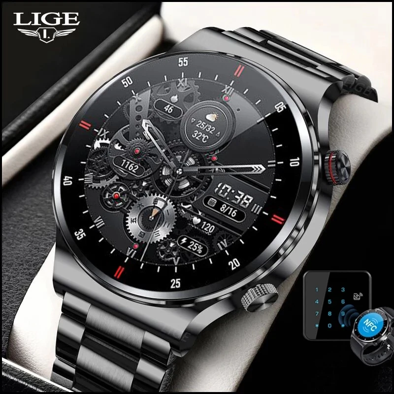 

LIGE ECG+PPG Bluetooth Call Smart Watch Men NFC Full Touch Screen Sport Bracelet Custom Dial Men Smartwatch For Android Ios 2022
