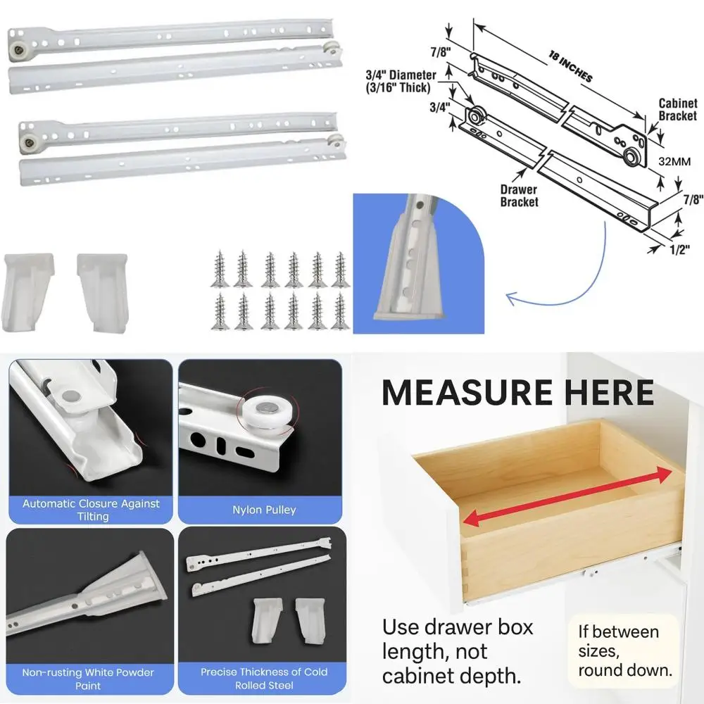 شرائح خزانة بإطار للوجه بدون إطار، 20 عبوة، 18 بوصة، سعة 75 رطلًا، فولاذ ملفوف على البارد، مطلي بالمسحوق، أداة مطبخ متينة #1