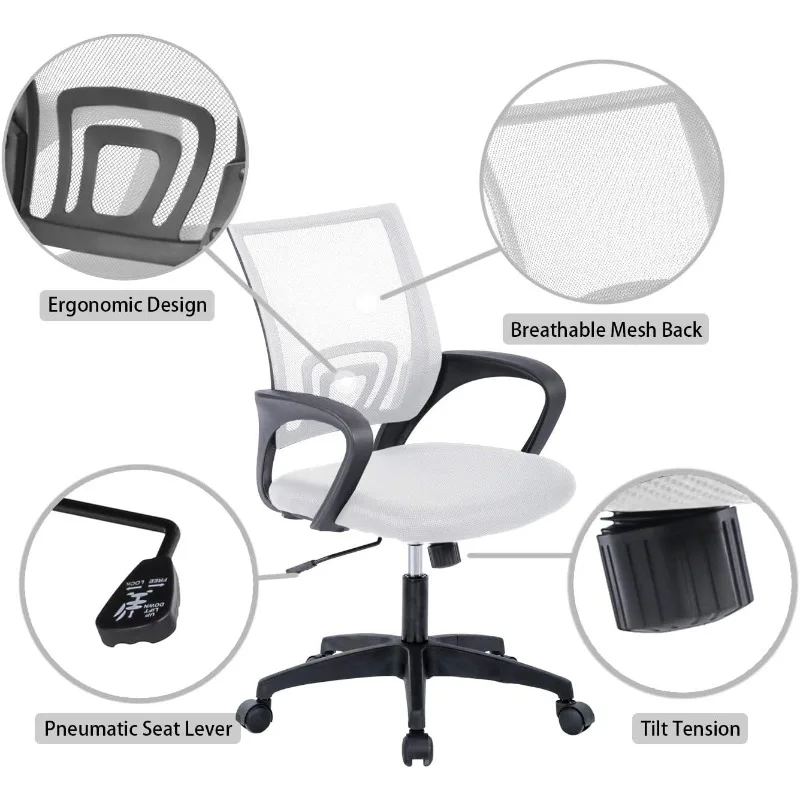 كرسي مكتب، كرسي مكتب مريح، كرسي كمبيوتر دوار تنفيذي مع دعم قطني للمنزل والمكتب (أبيض) #6