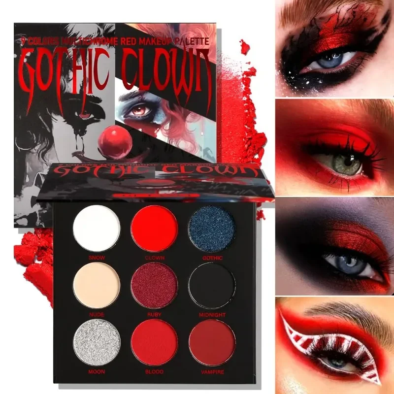 

EOEKKY Red Black Eyeshadow Palette Goth Clown Halloween Makeup, White Silver Glitter Make Up Palette