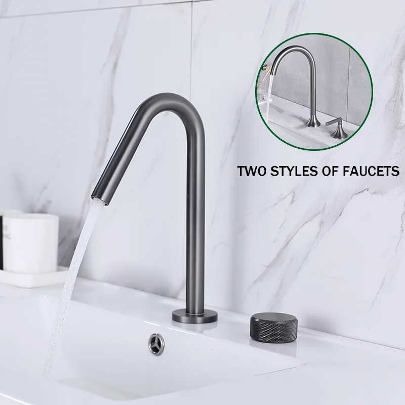 Imagem -02 - Escovado Bacia de Ouro Peças Separate Lavatory Faucet Black Chrome Latão Sólido Furos Duplos Banheiro Misturador Quente e Frio com Mangueiras