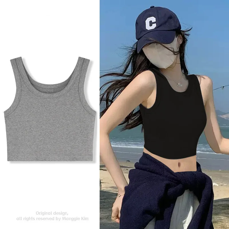 One piece dropshipping Harajuku ins hot girl sleeveless solid color outer wear underwear slim fit short Vest Women tops women T