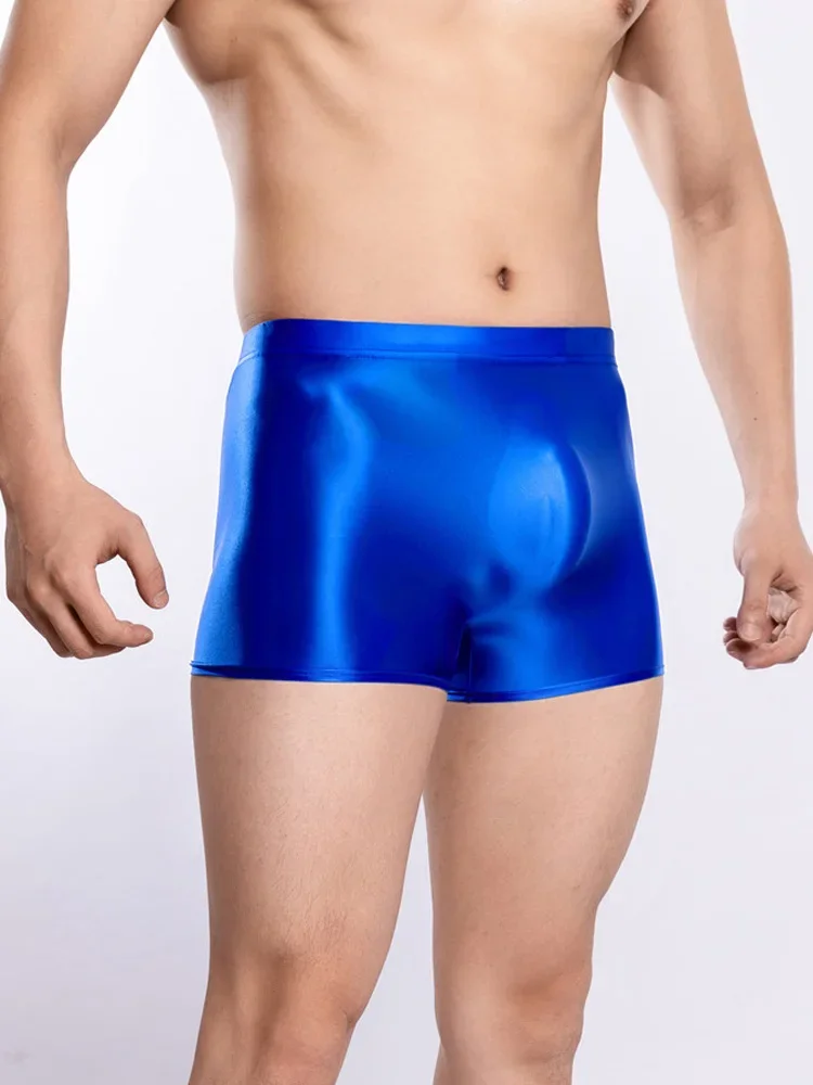 Unisex High Elastic Middle-waisted Panties Sexy U Bulge Pouch Men's Underwears Boxers Glossy Seamless Smooth Breathable Briefs