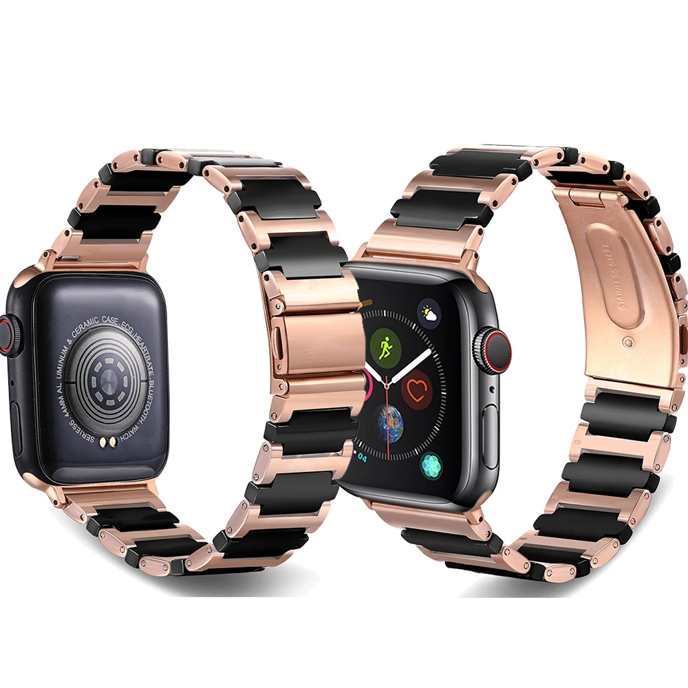 

Apply To For AppleWatch Serie 7/6/5/4/3/2/1 42/44/45MM Stainles Steel Ceramics Link Strap Metal Buckle Clasp iWatch 38/40/41MM