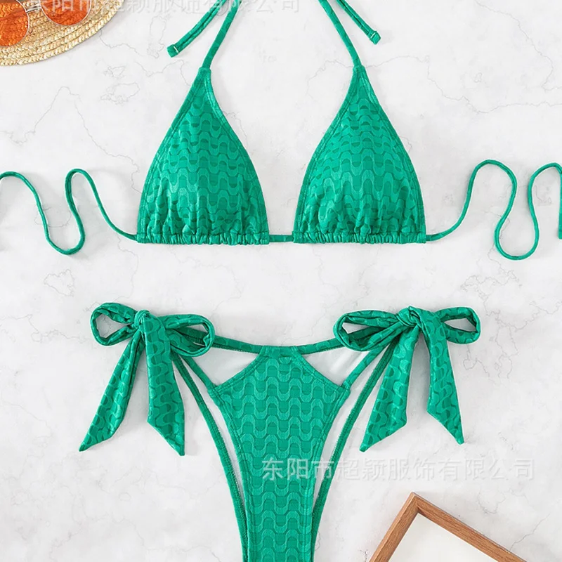 

New Special Fabric Sexy Bikini Two-Piece Solid Color Beach Swimwear