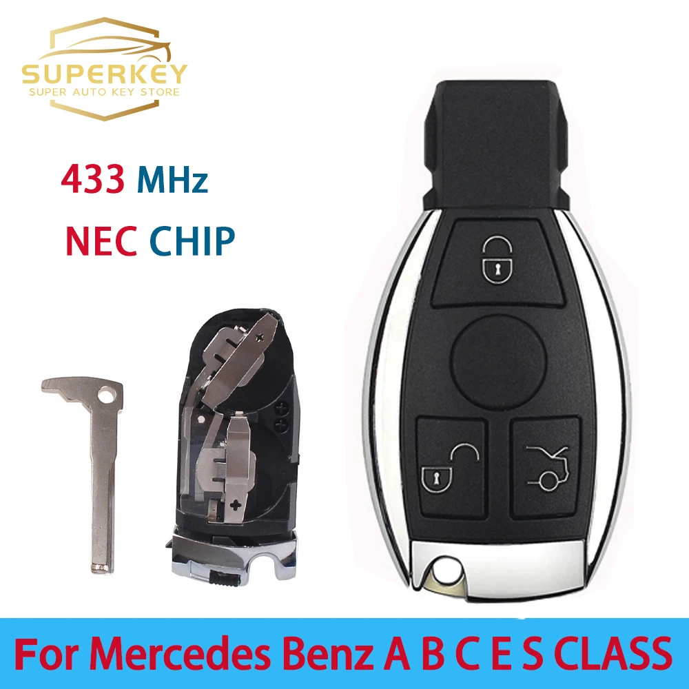 

SUPERKEY 433MHz/315MHz NEC System 3 Buttons Remote key For Mercedes Benz For A B C E S Class CL CLK CLS GL 2 Battery