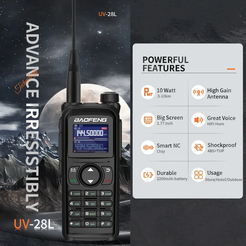 2024 Baofeng UV 28 Ham 999CH Walkie Talkies 5-10km 10watt Tri Band Two Way Radio With Air Band