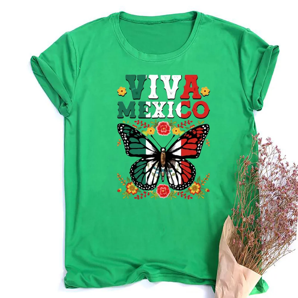 Viva Mexico Butterfly Flower Printed Girl T Shirt Women Summer Retro Tshirt Tee Graphic Tops Fashion Female Short Sleeve T-shirt