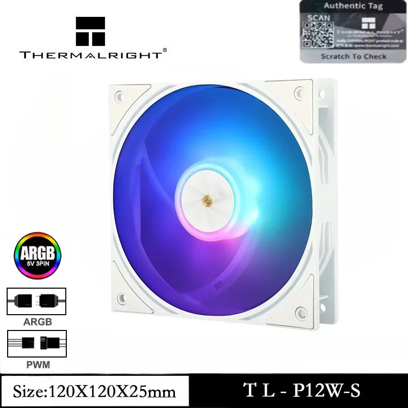 

Thermalright TL-P12W-S Вентилятор процессора Корпус компьютера ARGB Тихий 4-контактный ШИМ 120 мм Бесшумный кулер Охлаждающий выхлопной вентилятор Скорость корпуса Вентилятор