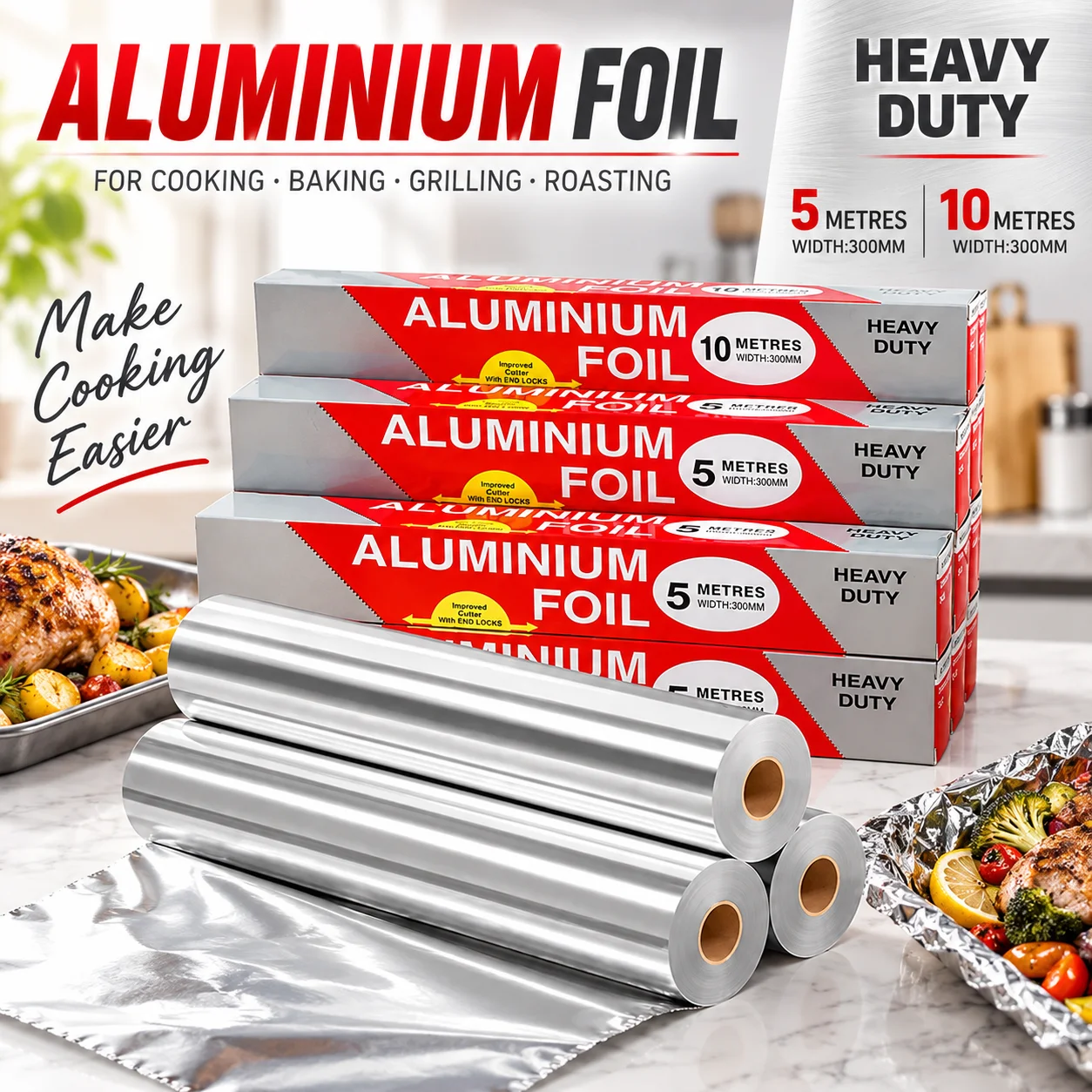 1/2PCS Heavy Duty Aluminum Foil Roll Kitchen Baking Grilling BBQ Oven Cooking Food Wrap Household Catering Foil Roasting