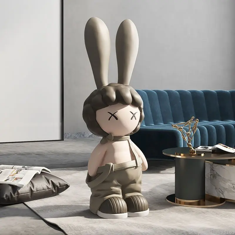 Trendy Rabbit Figurines Living Room Decorative Ornaments  Resin Material Home Decor Furniture