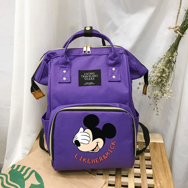 Disney Mickey Minnie Mommy Bag Milk Storage Handheld Canvas Color Matching Backpack Women Bag Baby Mom Bottle Bag Large Capacity