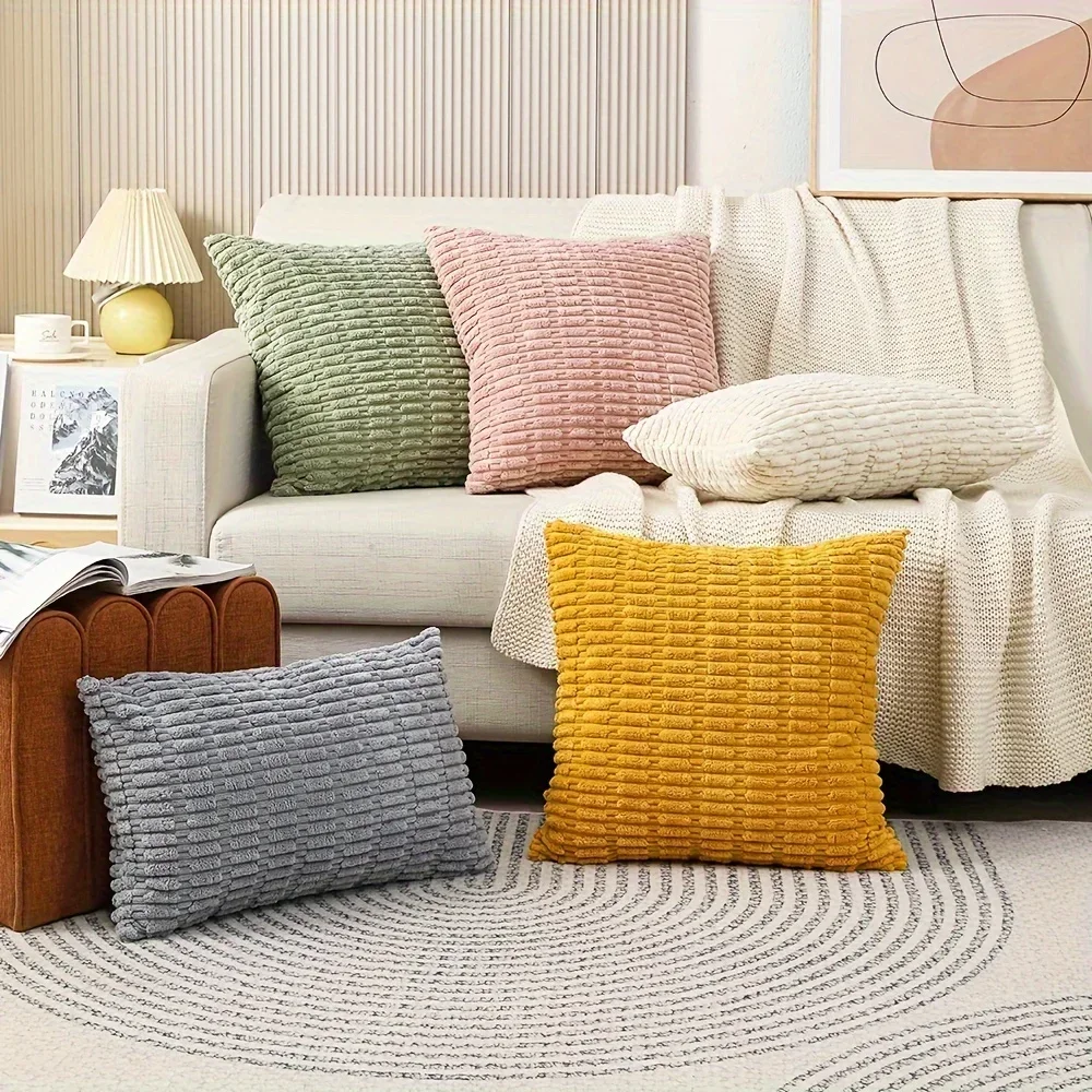 Frühlingsgrüner Cord-Dekor-Kissenbezug, weicher Boho-gestreifter Kissenbezug für Sofa, Schlafzimmer, gemütliche moderne Heimdekoration