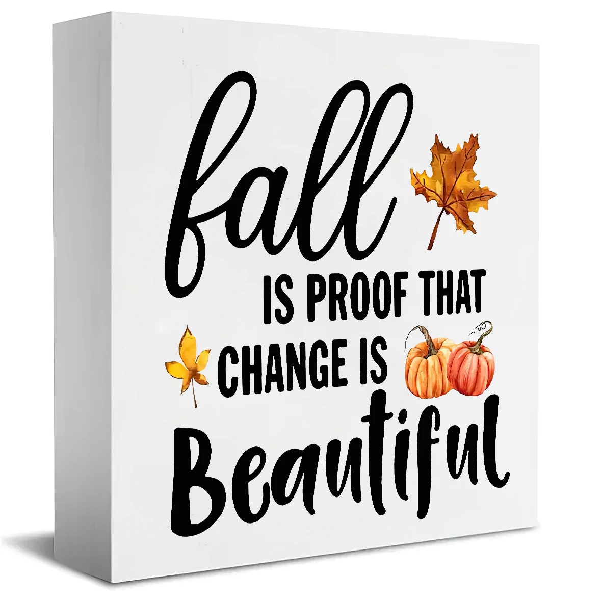 قطعة واحدة من ديكور الطاولة الخشبي ذو الطابع الخريفي - "الخريف والدليل على التغيير الجميل" اقتباس، ديكور مكتب المنزل والمكتب الحديث