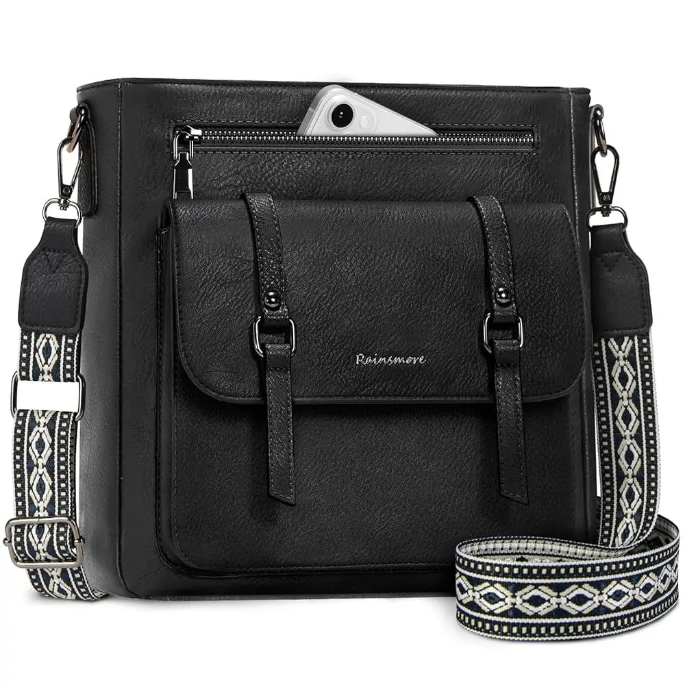 Chic Women Crossbody Bag in Soft PU Leather Medium Shoulder Purse with Adjustable Wide Strap