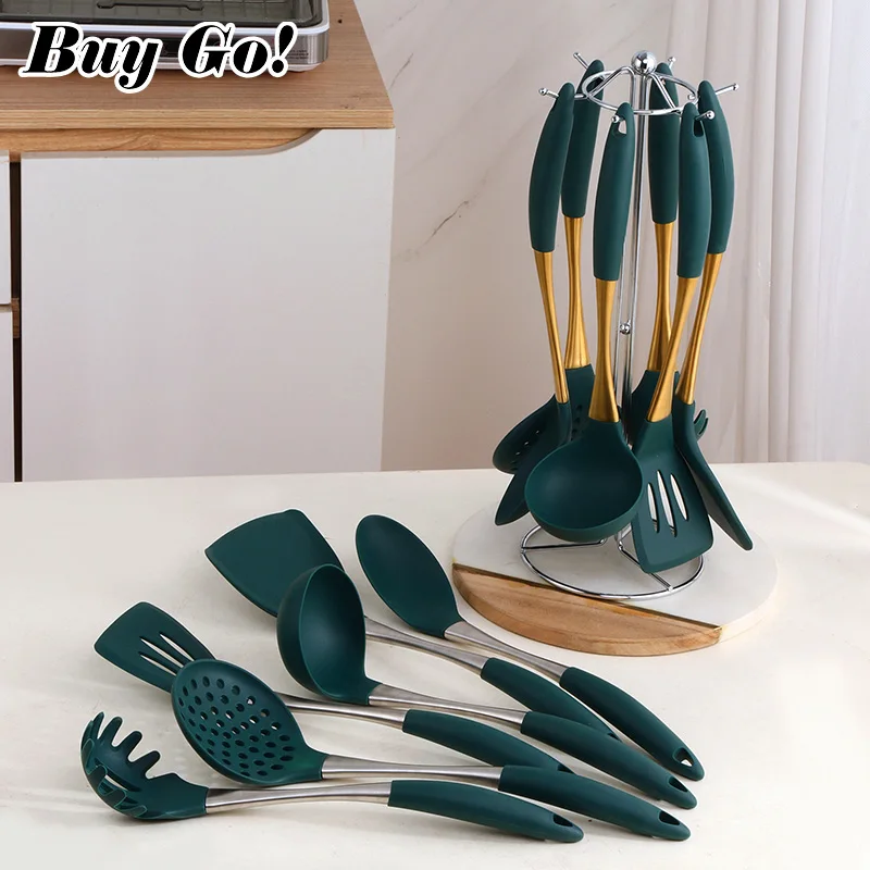

6 шт., силиконовый набор кухонных принадлежностей, ручная лопатка из нержавеющей стали, ложка для супа, набор для приготовления пищи с когтями спагетти, набор бытовых кухонных инструментов