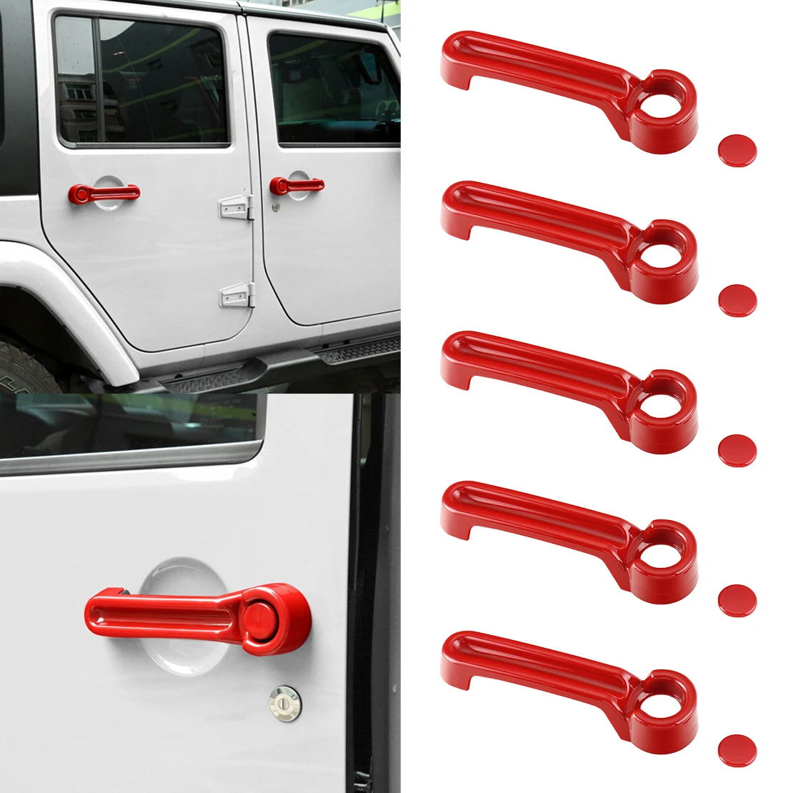 

1 Set Plastic Car Exterior Door Tailgate Handle Cover Trim Red Fit for Jeep Wrangler JK 2007-2012 2013 2014 2015 2016 2017 2018