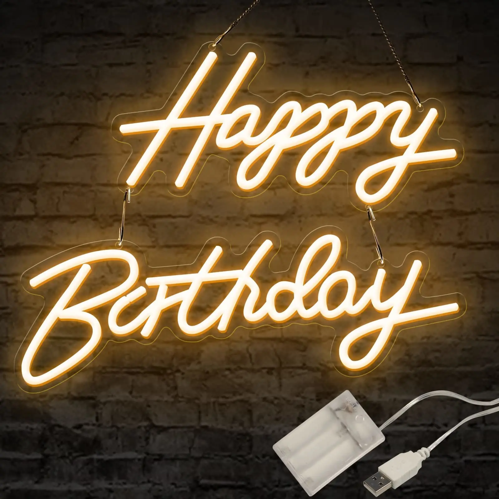 Happy Birthday Led Neon Sign for Wall Deco Battery or USB Powered Reusable Light Up Sign for Birthday Party Decoration