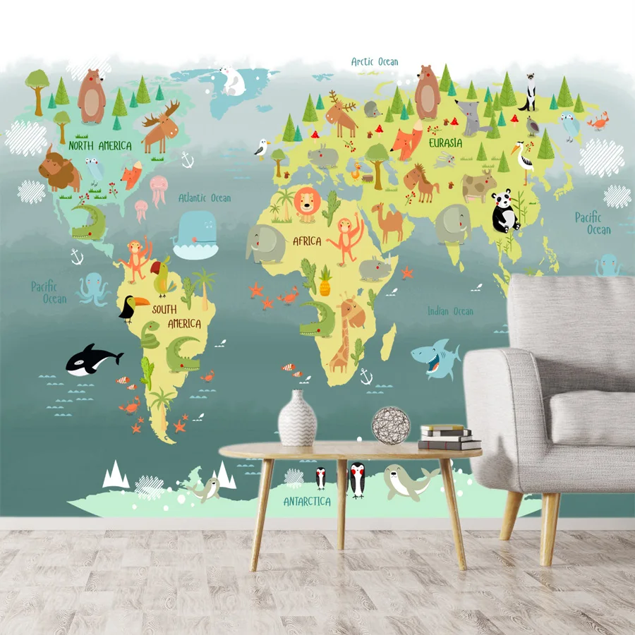 

Custom Self Adhesive Wallpaper Accept for Living Room Kids World Map TV Background Contact paper Wall Design Papers Home Decor