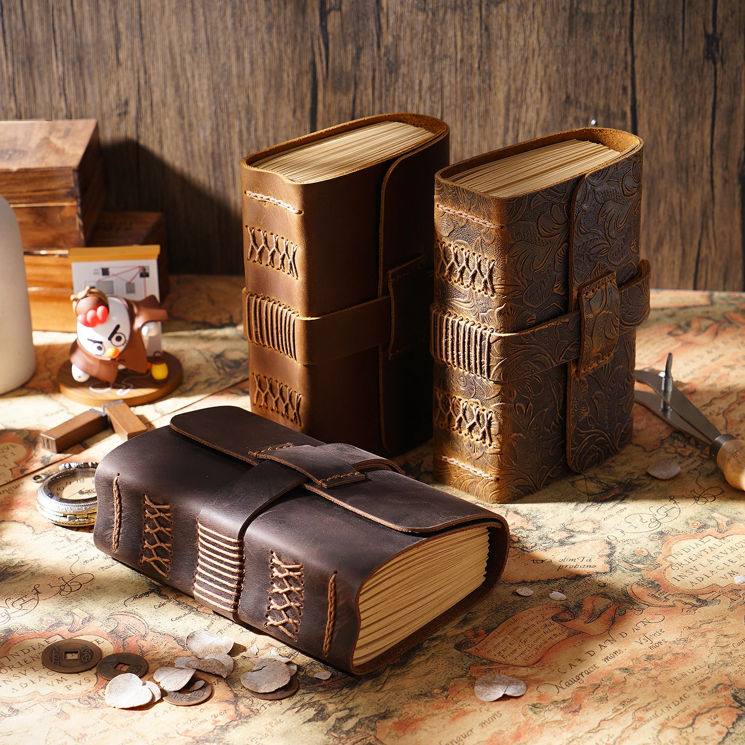 Original Design Top-Grain Leather Journal - Thickened Retro Handcrafted Notebook with Kraft Paper, Vintage Diary for Writing & N