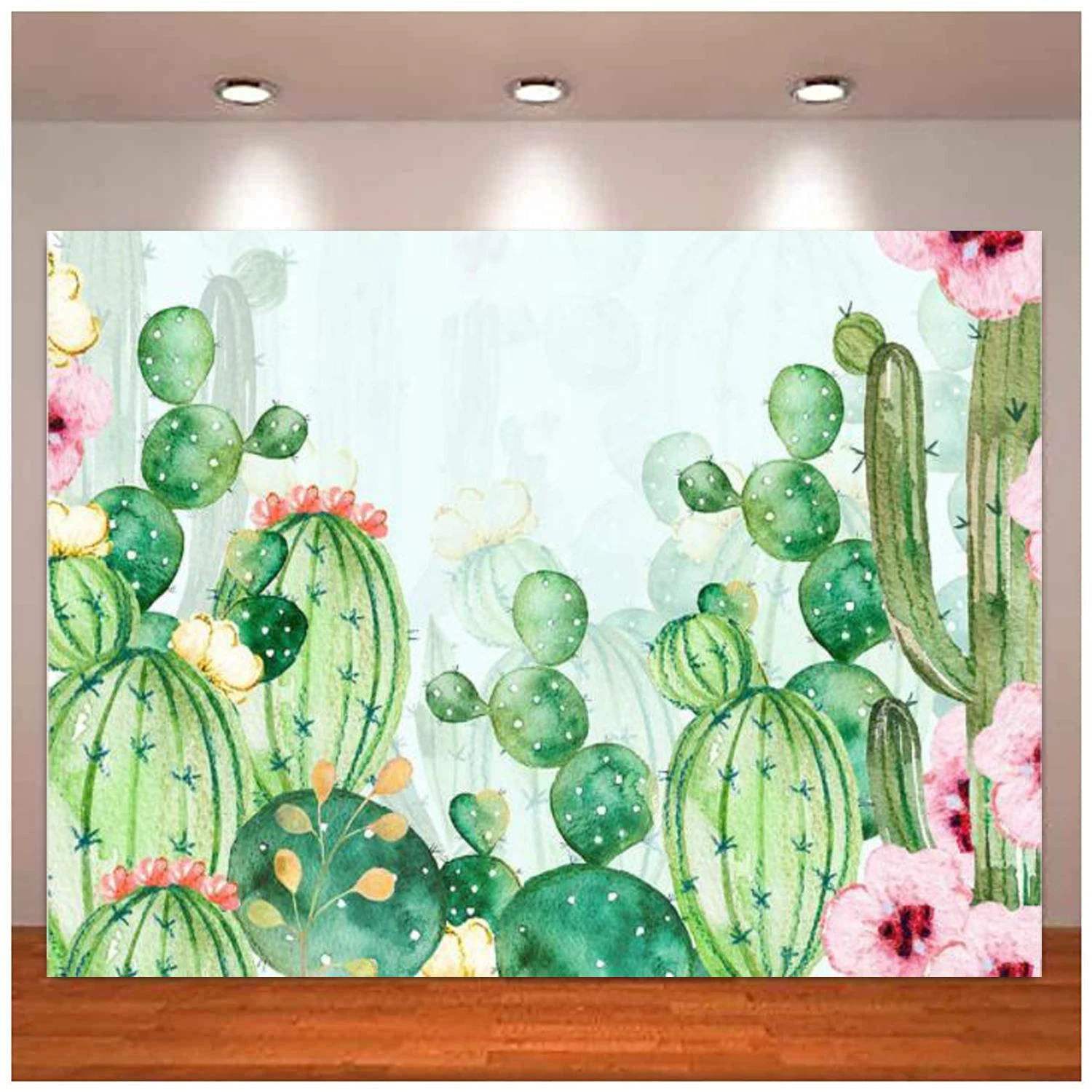 Photography Backdrop Watercolor Cactus Baby Shower Background For Girl Bridal Shower Mexican Cactus Birthday Party Decor