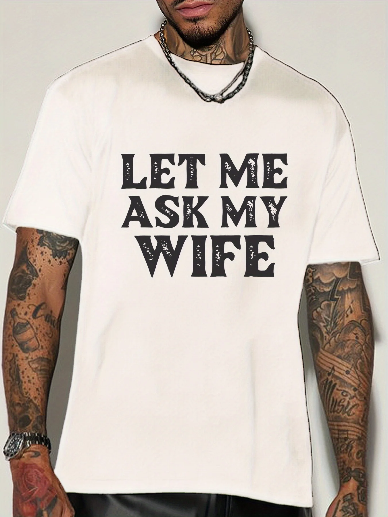 Men Short Sleeve Crew Neck T Shirt Let Me Ask My Wife Retro Letter Graphic Married Humor Theme Casual Cotton Streetwear Tee