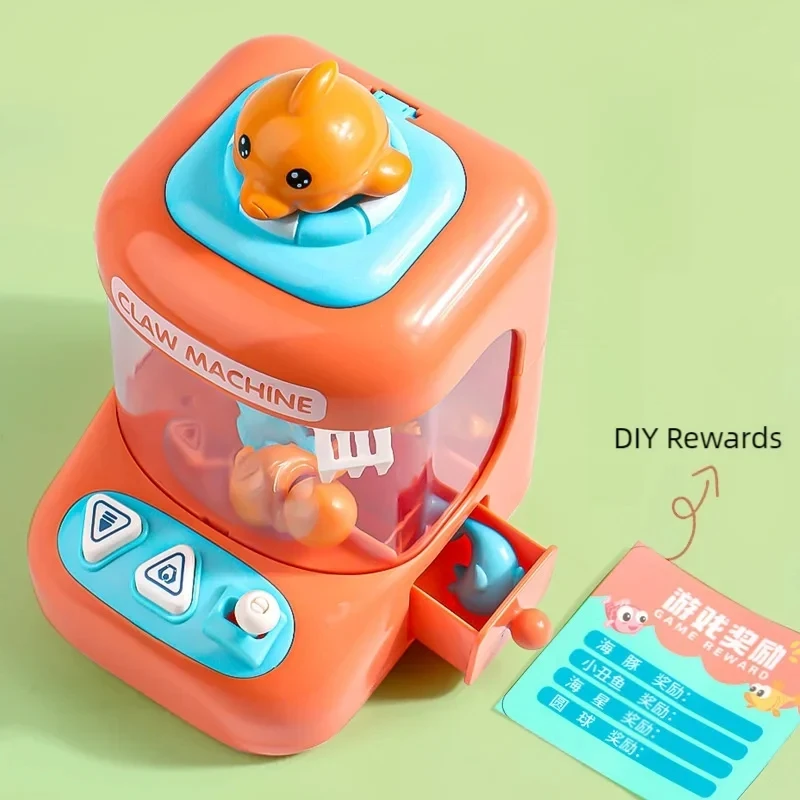 Mini Dolphin Doll Machine DIY Reward Children Electric Claw Doll Machine Toys Cartoon Portable Playing House Toys for Kids