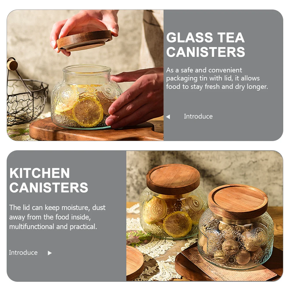 

Glass Canister Sealed Jar Kitchen Storage Container Wood Lid Multi Functional Food Storage Jar Glass Containers