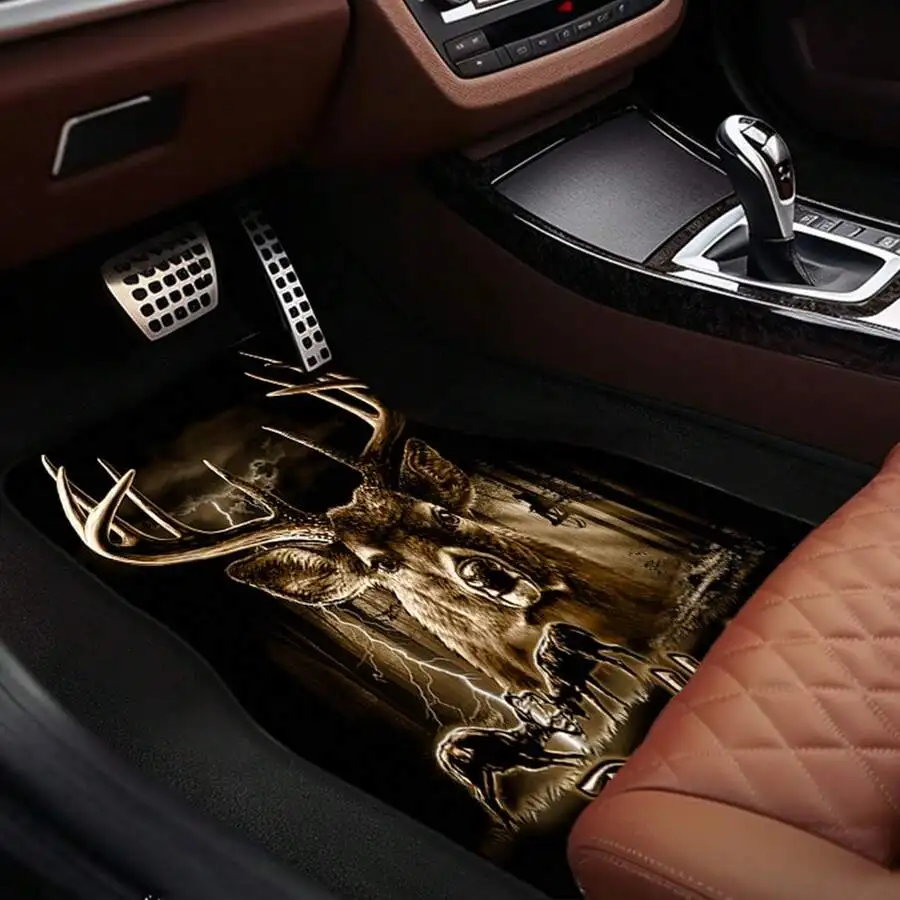 4-Piece Set Of Deer Antler Hunter Print Car Floor Mats, Suitable For Both Front And Rear Rows, Compatible With Various Car view 2