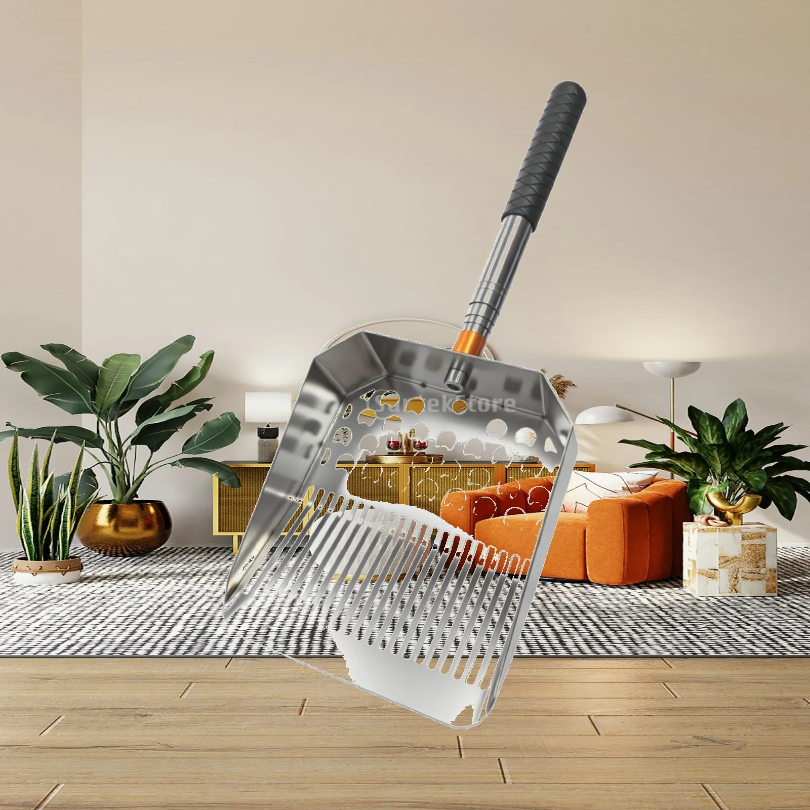 Sand Sifting Shovel for Beachcombing Adventures with Stainless Steel Perforated Dipper for Shell Gathering and Debris Filtering